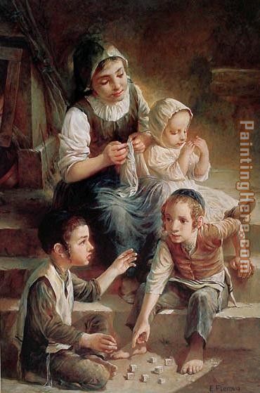 Unknown Artist Children on the stairs